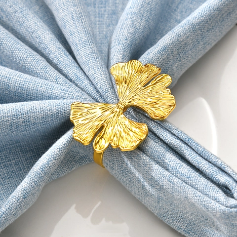 Zinc Alloy Ginkgo Leaf Napkin Rings Metallic Napkin Holder For Wedding Banquet Hotel Table Decoration Gold Silver Green Napkin Buckles