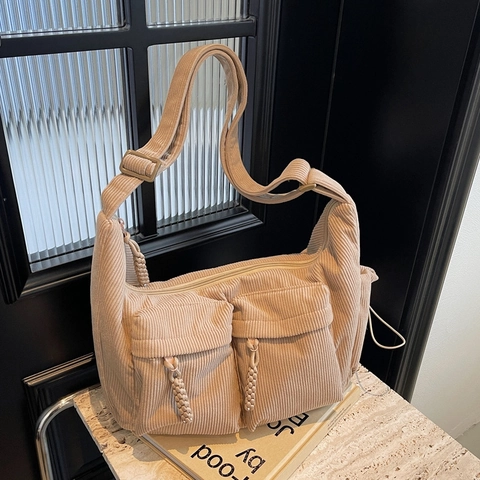 Damen Cord Tragetasche Große Kapazität Umhängetasche Vintage Multi Tasche Crossbody Tasche Japanische Lässige Messenger Handtasche