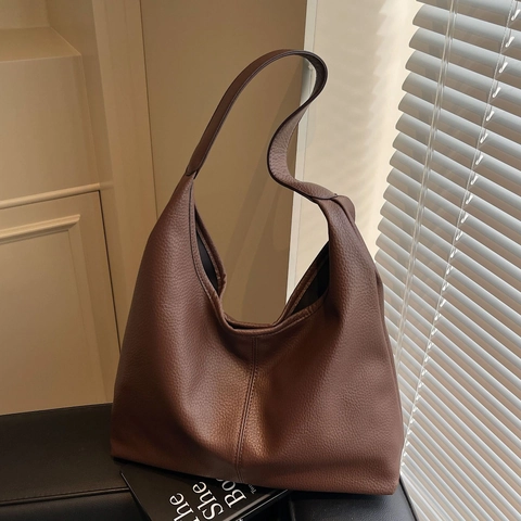 Women Large Capacity Tote Bag Soft PU Leather Lychee Pattern Minimalist Retro Single Shoulder Hobo Bag With Inner Pouch For Daily Commuting