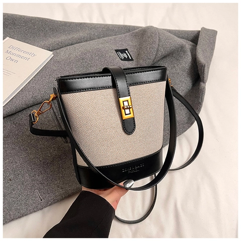 Bolso de Cubo con Estampado de Leopardo Retro para Mujer Bolso de Hombro Vintage Color-block Bolso de Mano Casual Urbano con Cierre de Giro de Metal