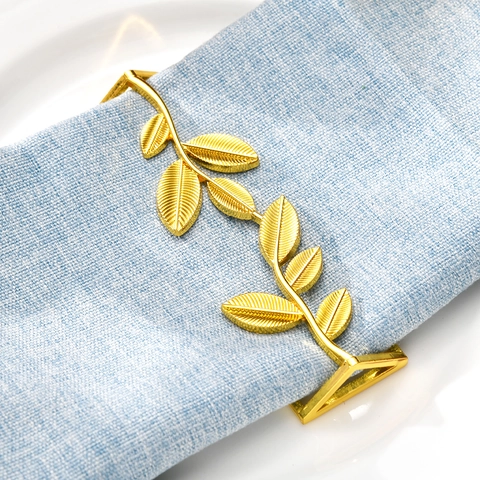 Elegant Leaf Shape Napkin Rings Zinc Alloy Metal Plant Vine Design For Wedding Hotel Dining Table Decoration