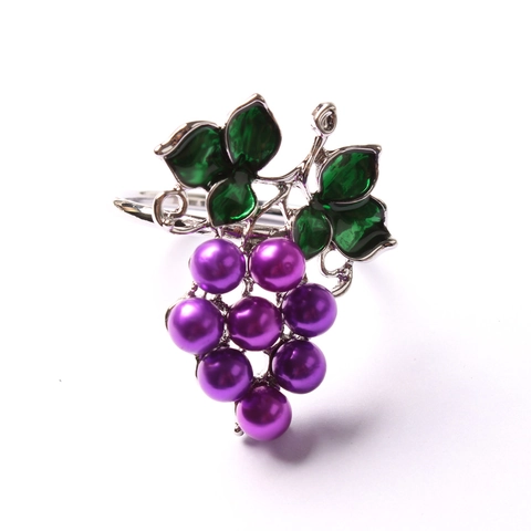Grape Napkin Rings Alloy Purple Faux Artificial Pearl Green Enamel Leaf Decorative Tableware For Dining Wedding Party