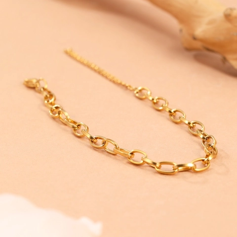 Textured Oval Link Chain Bracelet Stainless Steel Minimalist Geometric Adjustable Jewelry For Women Men Cool Style