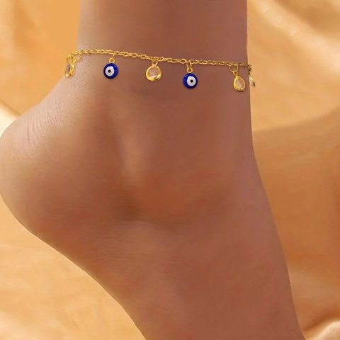 Evil Eye Charm Fußkette Für Damen Edelstahl Emaille Tropföl Strass Zierlich Boho Fußschmuck Verstellbare Kette
