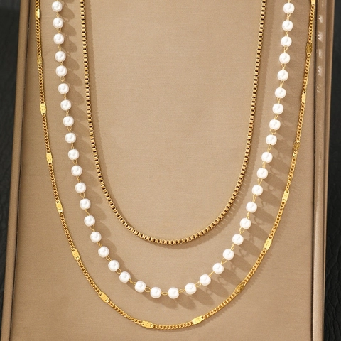Multi Layer Waist Chain Stainless Steel Faux Artificial Pearl Metal Body Belly Link Belt Minimalist Jewelry For Women