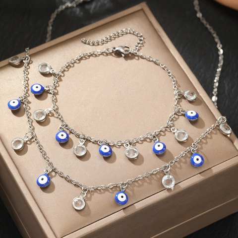 Evil Eye Halskette Und Armband Schmuck Edelstahl Vergoldet Kristall Charm Türkischer Stil Für Frauen