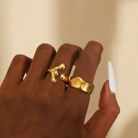 Unregelmäßiger Lava Wassertropfen Offener Ring Edelstahl Verstellbar Minimalistischer Strukturierter Metallschmuck Für Frauen