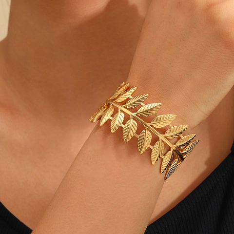 Roestvrijstalen Open Armband Met Blad Griekse Romeinse Stijl Olijftak Verstelbare Bangle Sieraden Voor Dames