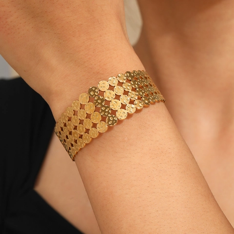 Roestvrijstalen Armband Bangle Hol Uitgesneden Gehamerde Textuur Verstelbare Open Manchet Sieraden Voor Dames