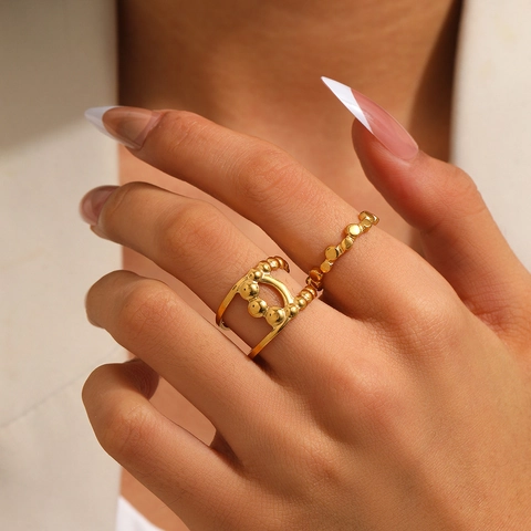 Minimalist Adjustable Stainless Steel Ring Ear Clip Geometric Bead Chain Design Trendy Gold Plated Jewelry Accessory For Women