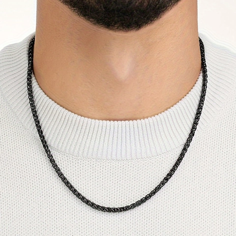 Collar De Cadena De Trigo Acero Inoxidable Chapado En Negro Streetwear Estilo Punk Joyería Minimalista Unisex
