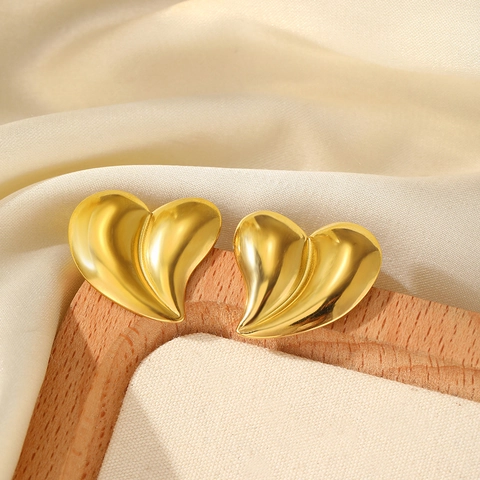 Heart Stud Earrings Stainless Steel Fluid Wave Texture 18K Gold Plated Chic Minimalist Fashion Jewelry For Women