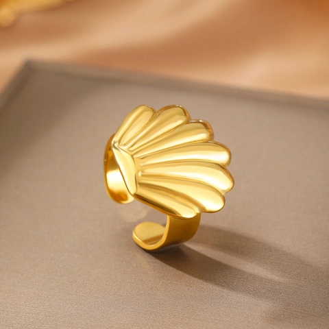 Anillo A Conchiglia Acciaio Inossidabile Regolabile Aperto Stile Francese Retro Gioielli Per Donne