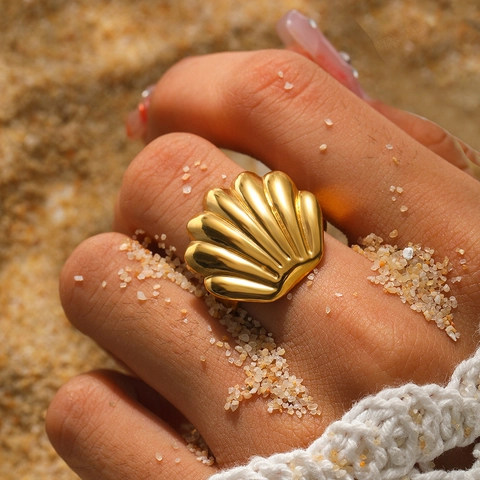 Anillo A Conchiglia Acciaio Inossidabile Regolabile Aperto Stile Francese Retro Gioielli Per Donne