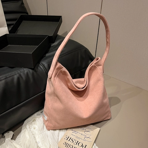 Women's Minimalist Suede Hobo Bag Large Capacity Vintage Solid Color Single Shoulder Tote Bag Casual Commuter Handbag