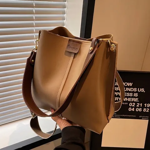 Damen Eimer Tasche PU Leder Große Kapazität Breiter Gurt Schulter Umhängetasche Vintage Pendeln Arbeit Handtasche Elegant