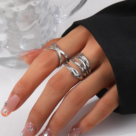 Edelstahl Ringe Minimalistisch Kreuz X Form Und Mehrlagige Welle Verstellbar Offen Schmuck Für Damen Herren
