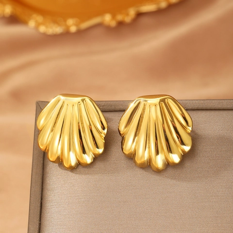 Schelp Oorknopjes Roestvrij Staal Hoogglans Gepolijst Geribbelde Sint Jakobsschelp Vorm Retro Sieraden Dames
