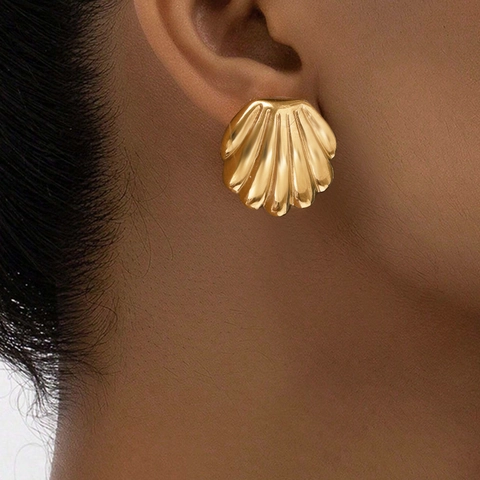 Schelp Oorknopjes Roestvrij Staal Hoogglans Gepolijst Geribbelde Sint Jakobsschelp Vorm Retro Sieraden Dames
