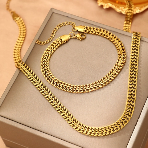 Stainless Steel Necklace And Bracelet Jewelry Spiga Wheat Braid Chain Minimalist Retro Fashion For Men And Women