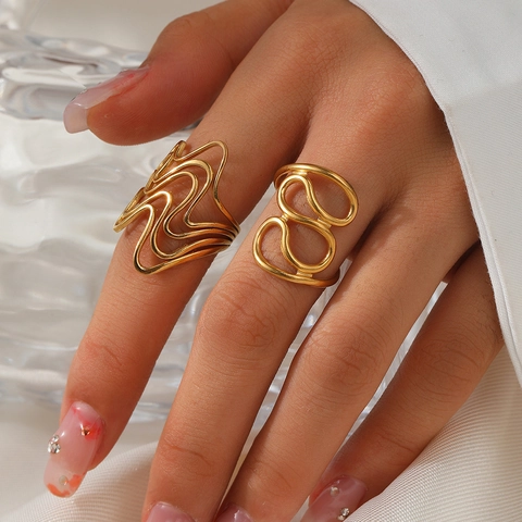 Minimalist Abstract Wavy Line Rings Stainless Steel Geometric Adjustable Open Finger Rings For Women Jewelry