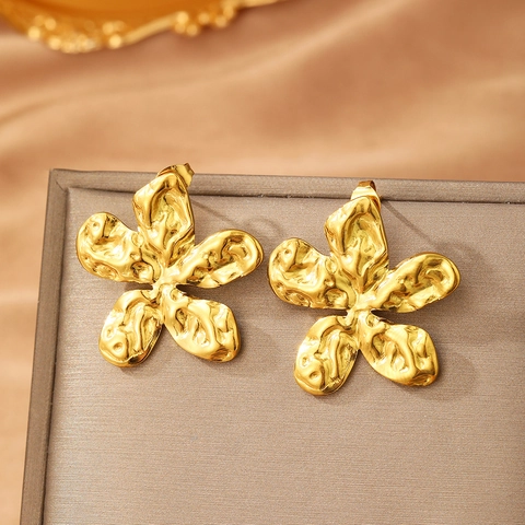 Blumen Ohrstecker Edelstahl Geometrisch Plissiert Gehämmert Textur Großer Statement Schmuck Für Damen