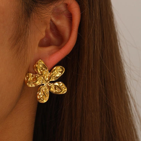 Blumen Ohrstecker Edelstahl Geometrisch Plissiert Gehämmert Textur Großer Statement Schmuck Für Damen