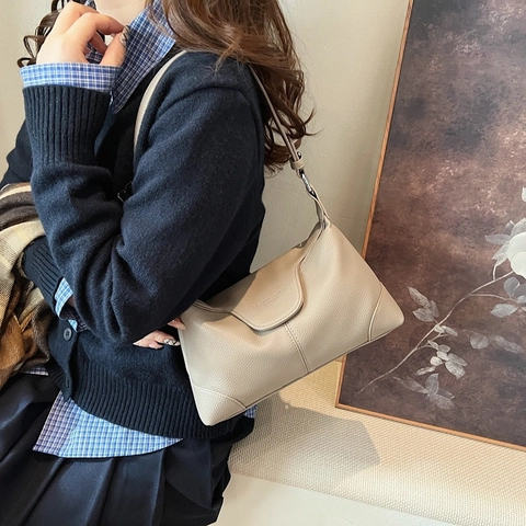Borsa A Spalla Hobo Da Donna Pelle PU Grana Litchi Patta Chiusura Magnetica Tracolla Regolabile Vintage Minimalista