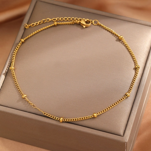 Minimalist Stainless Steel Bead Chain Anklet For Women Delicate Adjustable Foot Jewelry Summer Beach Accessory