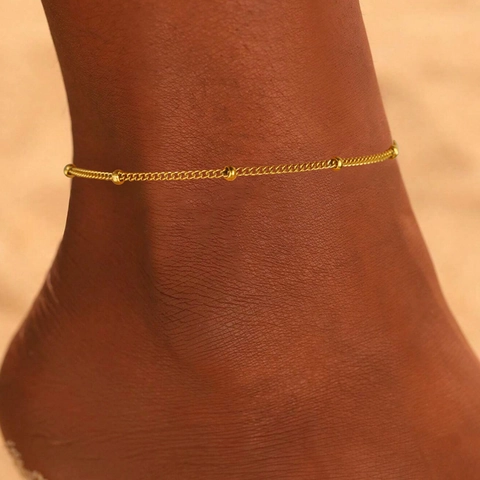 Minimalist Stainless Steel Bead Chain Anklet For Women Delicate Adjustable Foot Jewelry Summer Beach Accessory