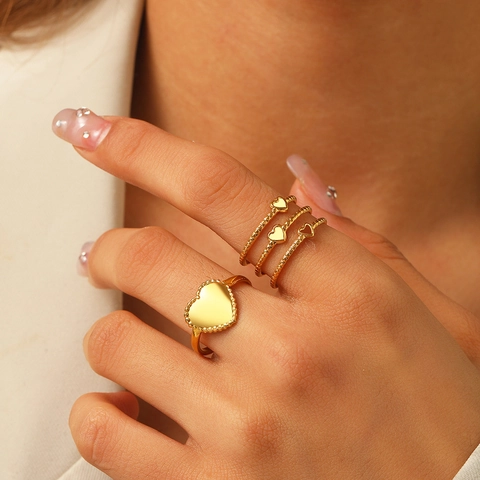 Hartvormige Open Ringen Roestvrij Staal 18K Verguld Verstelbaar Kralenrand Spiraal Mode Sieraden Voor Vrouwen