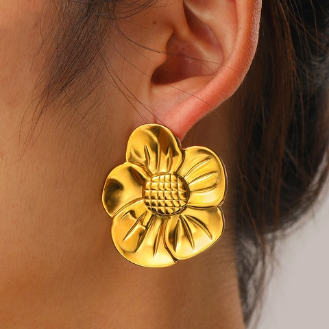 Vintage Übertriebene Blumen Ohrstecker Edelstahl Übergroße Sonnenblume Statement Modeschmuck Für Damen