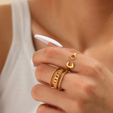 Edelstahl Ringe Für Frauen Verstellbar Offen Schraubenschlüssel Form Und Mehrlagiges Kettenglied Design Modeschmuck