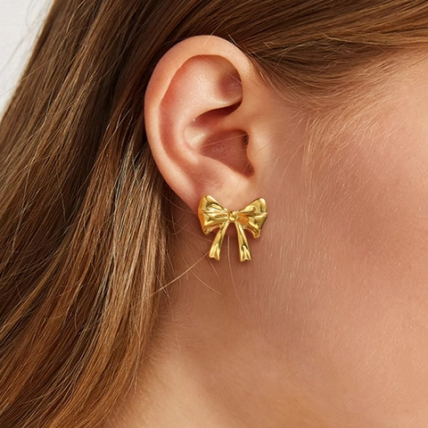 Boucles D'oreilles Puces Noeud Papillon Acier Inoxydable Design Minimaliste Poli Haute Brillance Bijoux Pour Femmes