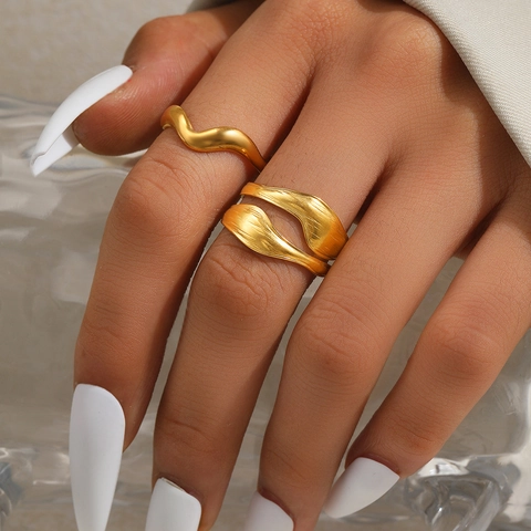 Stainless Steel Ripple Rings For Women Minimalist Textured Wave Adjustable Open Finger Ring Modern Jewelry