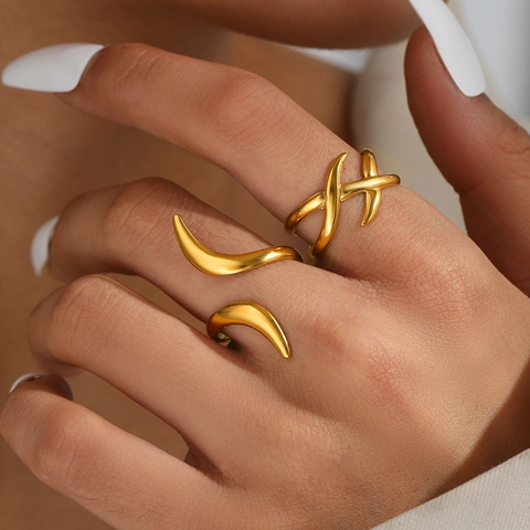 Minimalistische Roestvrijstalen Open Ringen Onregelmatige Geometrische Lijn Kruis Verstelbare Duimringen Sieraden Voor Dames