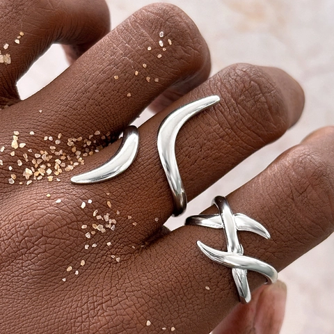 Minimalistische Roestvrijstalen Open Ringen Onregelmatige Geometrische Lijn Kruis Verstelbare Duimringen Sieraden Voor Dames