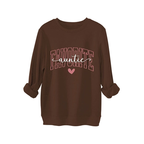 Damen Sweatshirt Rundhals Baumwollmischung Langarm Übergroß Herz Favorite Auntie Buchstabendruck Lässig Warm Pullover