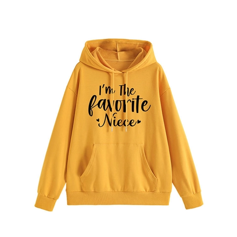 Women Hoodie Combed Cotton I'm The Favorite Niece Letter Print Heart Long Sleeve Drawstring Kangaroo Pocket Loose Fit Casual Novelty