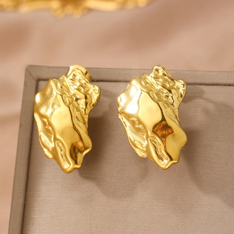 Unregelmäßige Lava Textur Ohrringe Edelstahl Minimalistisch Metallic Mode Schmuck Für Damen