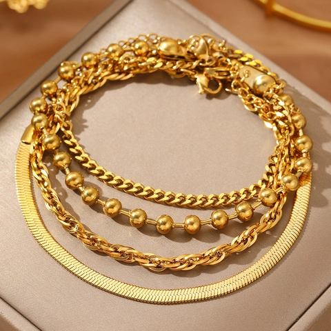 Multi Layer Kette Armband Edelstahl Vintage Schlange Curb Perle Twist Seil Schmuck Für Frauen