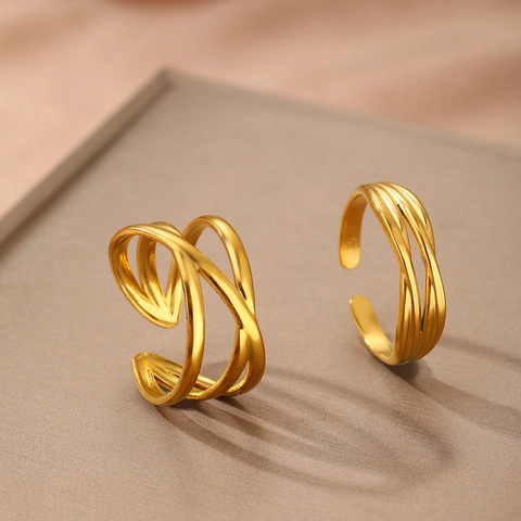 Anelli Geometrici Multistrato Acciaio Inossidabile Regolabili Moda Gioielli Minimalisti Moderni Per Donne