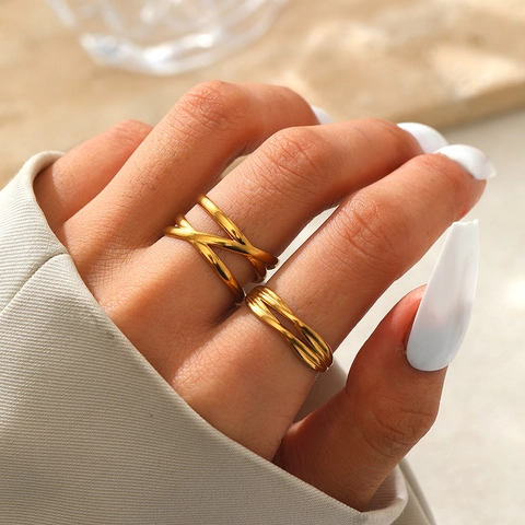 Anelli Geometrici Multistrato Acciaio Inossidabile Regolabili Moda Gioielli Minimalisti Moderni Per Donne