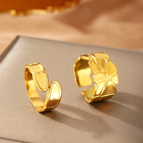 Stainless Steel Open Rings Irregular Textured Heart Embossed Adjustable Band Jewelry For Women Men Gold Silver Color Vintage