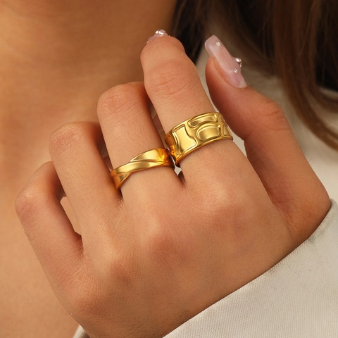 Stainless Steel Rings For Women Open Adjustable Irregular Geometric Texture And Twisted Design Stackable Retro Fashion