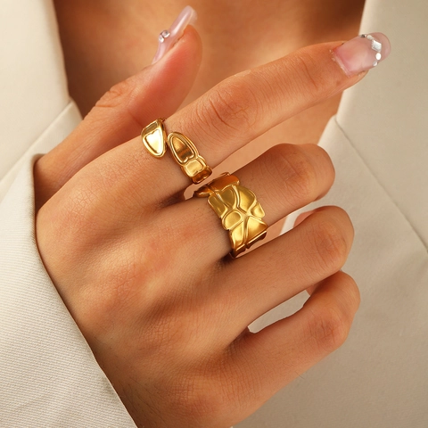 Stainless Steel Open Rings Irregular Textured Heart Embossed Adjustable Band Jewelry For Women Men Gold Silver Color Vintage