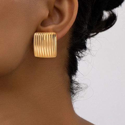 Roestvrijstalen Vierkante Oorknopjes Geometrische Verticale Strepen Textuur Minimalistisch Vintage Sieraden Voor Dames