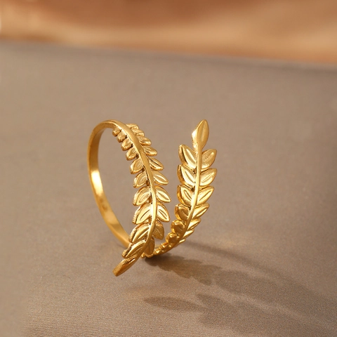 Blatt Öffnungsring Edelstahl Verstellbar Weizenähre Boho Stil Schmuck Für Damen