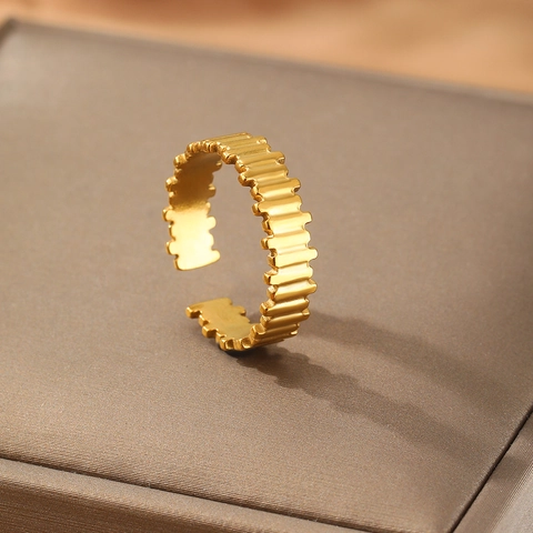 Anillo Aperto In Acciaio Inossidabile Geometrico Costine Texture Ingranaggio Gioielli Di Moda Minimalista Unisex