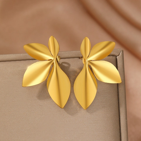 Natuur Blad Oorknopjes Roestvrij Staal Mat Goud Zilver Minimalistisch Elegant Geometrisch Sieraden Vrouwen